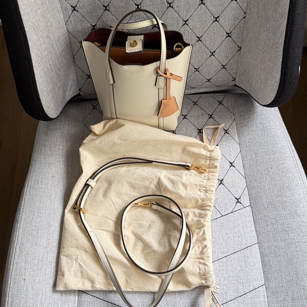 Cream Leather Tote Bag with Strap